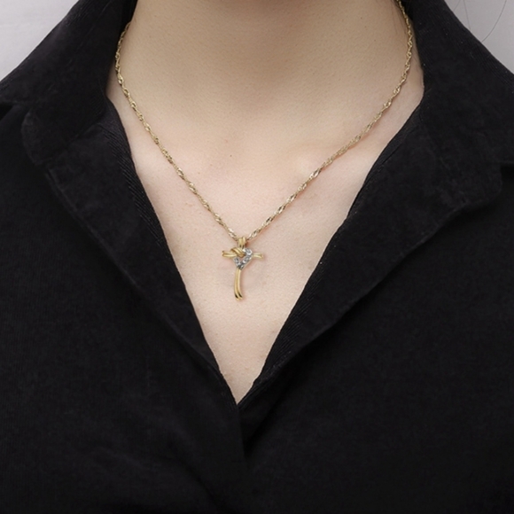 Goldtone Cross Heart Pendant Necklace - Picture 2 of 3